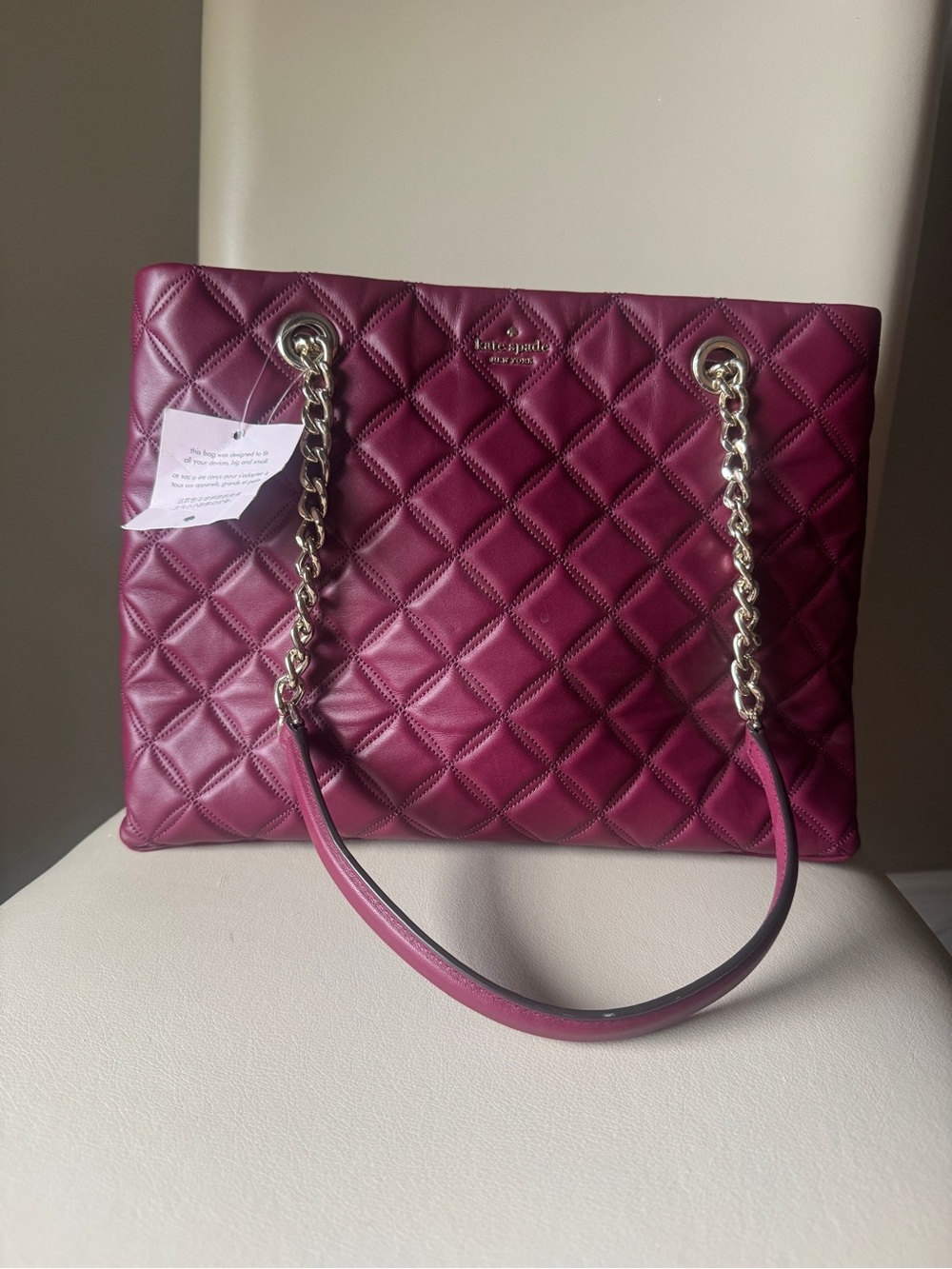 Kate Spade New York Quilted Leather Chain Tote Burgundy Berry NWT